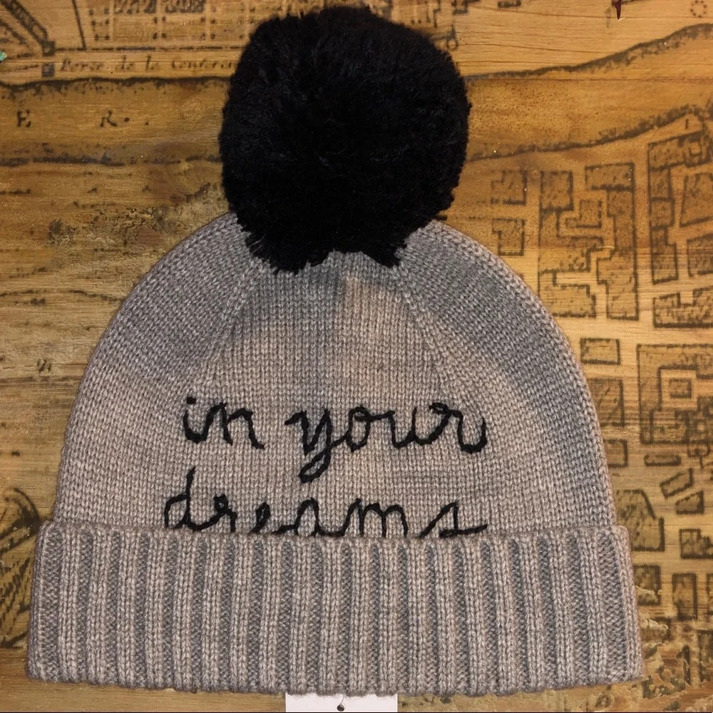 KATE SPADE In your dreams pom pom knit beanie gray